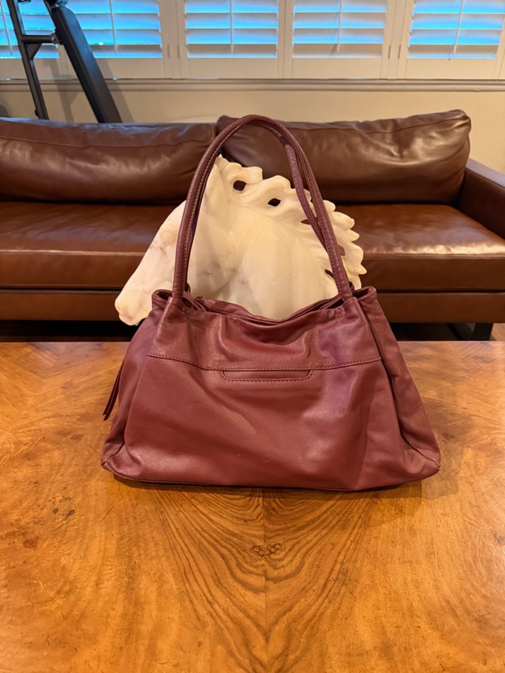 HOBO Burgundy Leather Double-Handle Shoulder Bag - Picture 5 of 13